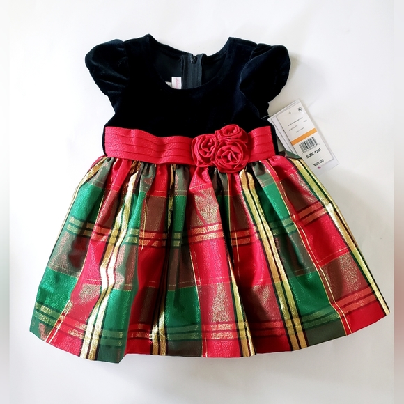NEW Bonnie Jean Baby Girls Classic Gerson Plaid Holiday Party Dress 12M Bloomer - Picture 2 of 8